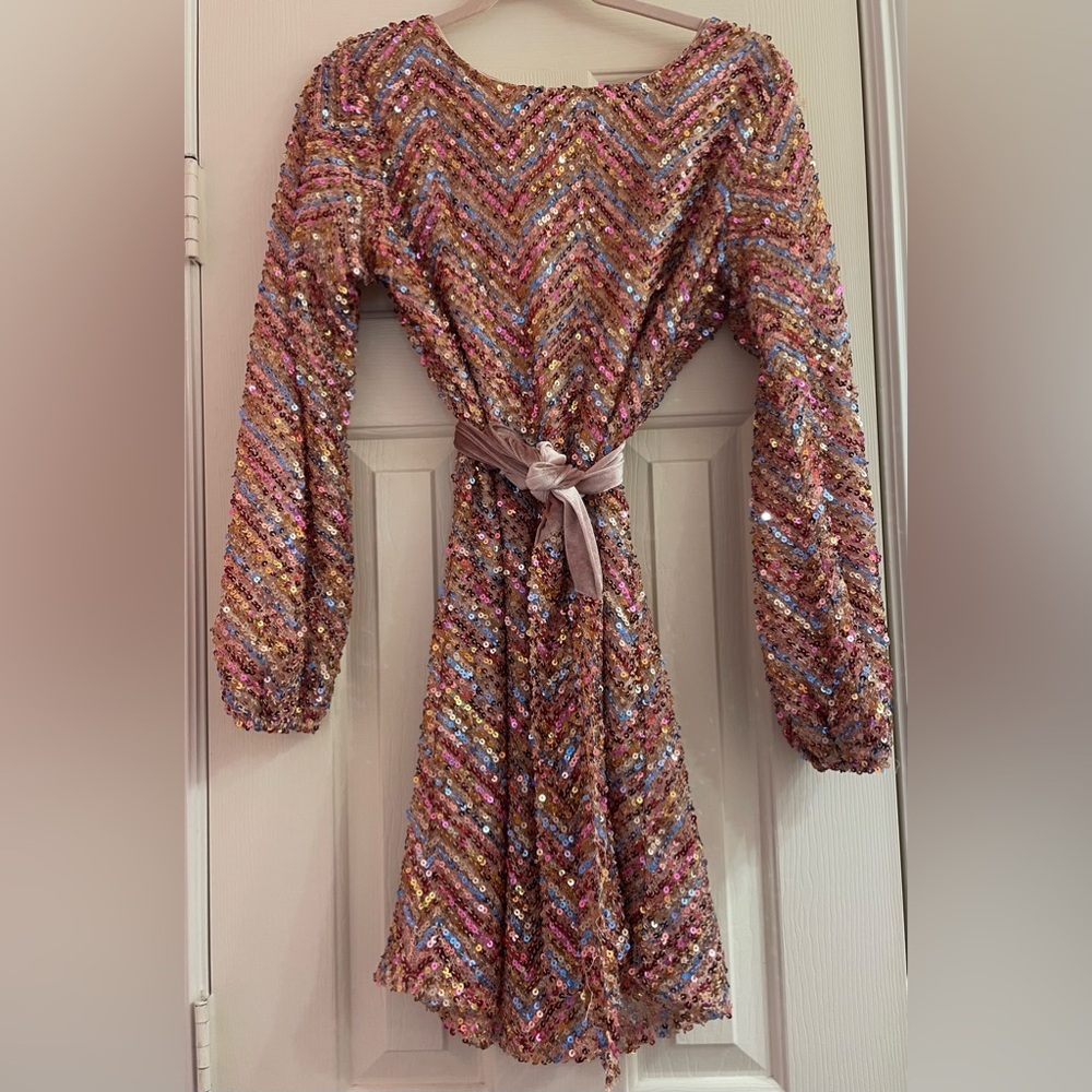Sequined Dress with Removable Sash
